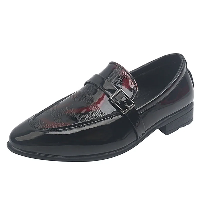 Zapatos de cuero con punta estrecha para niños, calzado de rendimiento para estudiantes, sin cordones, color negro, para baile, CSH1324, 2023