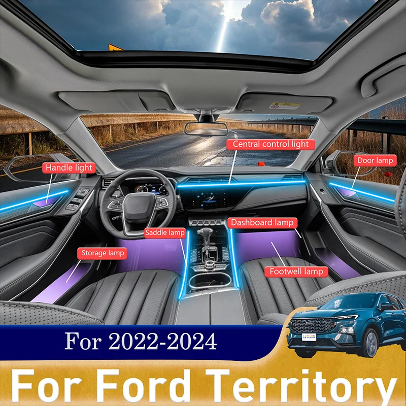 

6 In1 for Ford Territory SX SY SZ Car LED Ambient Lamps Colorful Atmosphere Lights Auto Interior Neon Strip 64 RGB Lighting APP