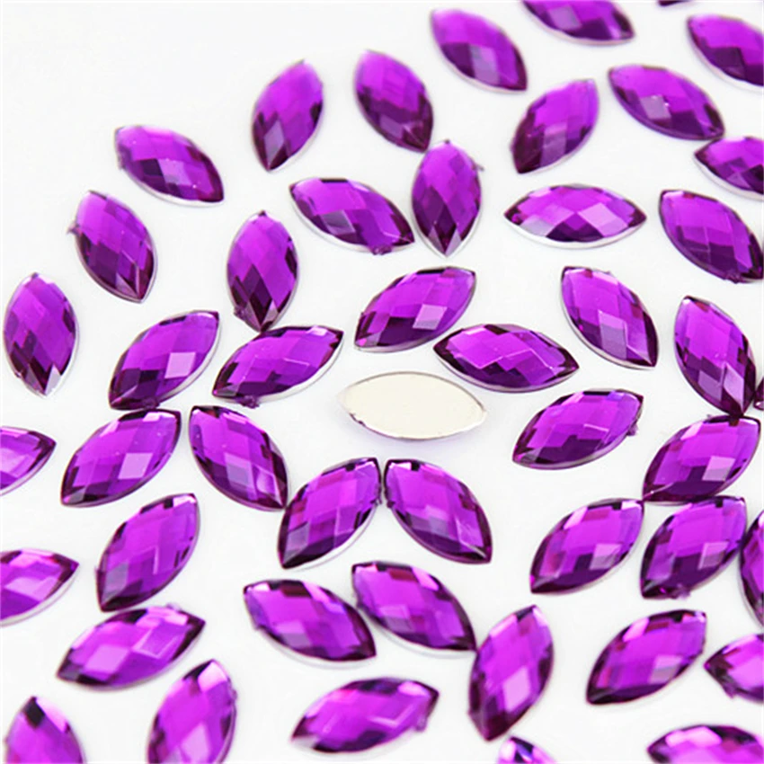 Micui 100pcs 5*10mm Mix Color Horse Eye Rhinestones Flat Back Acrylic Gems Crystal Stones Non Sewing Beads for DIY Clothes MC320