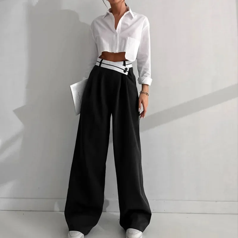High Waist Casual Wide Leg Pants For Women Black Suit Office Lady Straight Trousers Stylish Comfortable Clothes Fashion Outfit