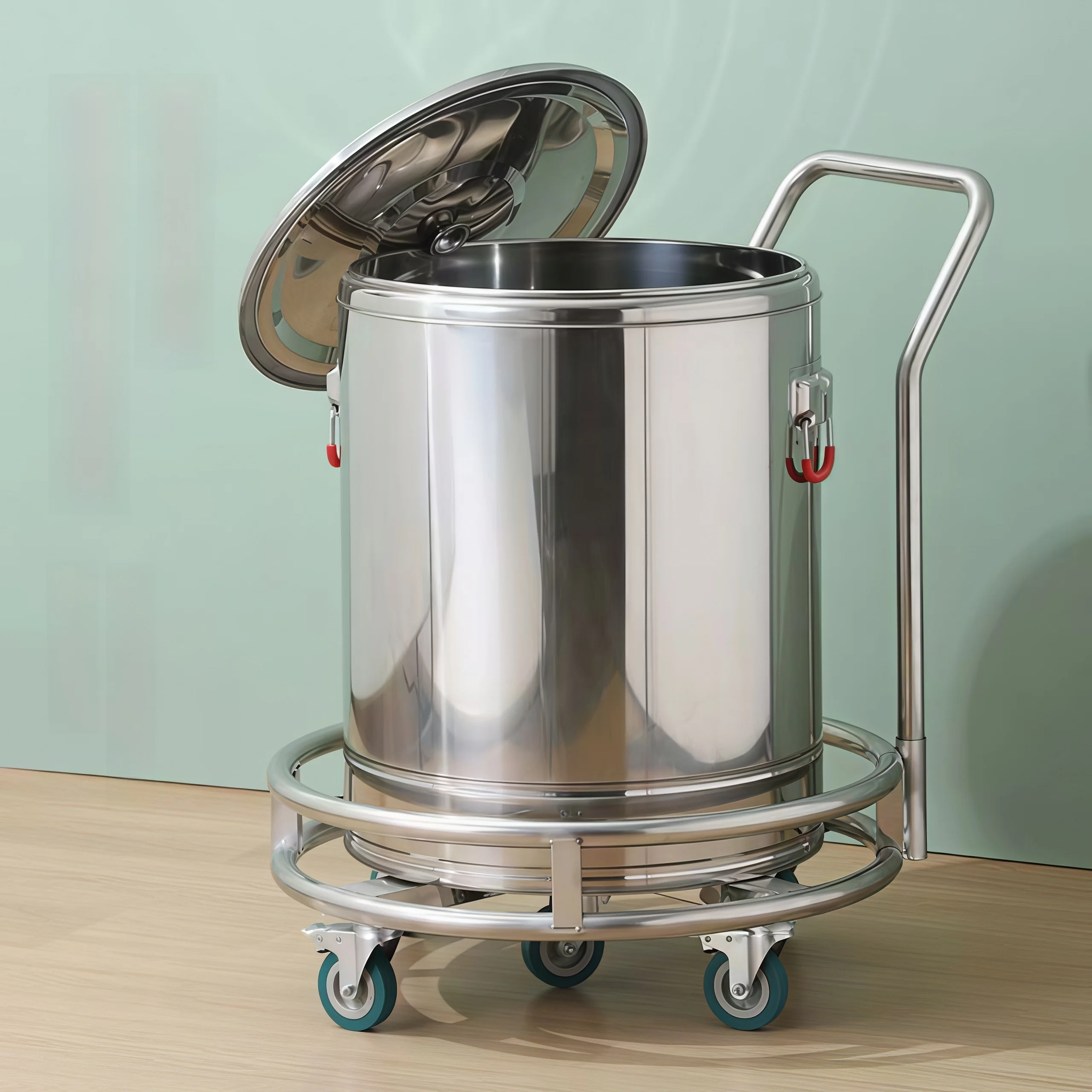 Stainless Steel round Plant Tray Cart with Wheels Commercial Insulated Bucket Steamer Rack Kitchen Storage Shelf Mobile Cart