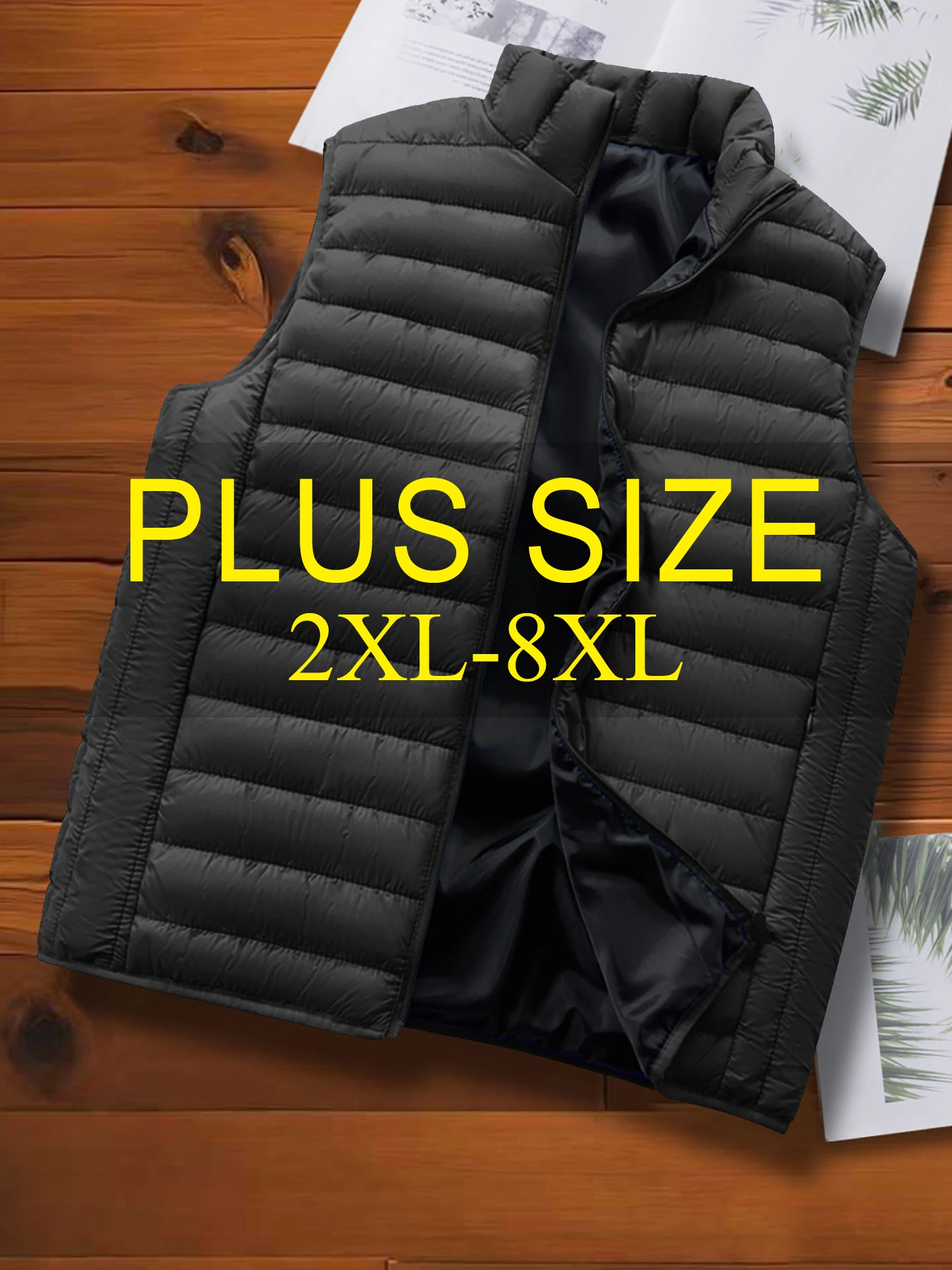 

2XL-8XL Мужской осенне-зимний повседневный хлопковый жилет большого размера, очень большой размер, спортивный жилет на открытом воздухе, простая однотонная хлопковая куртка без рукавов с воротником-стойкой