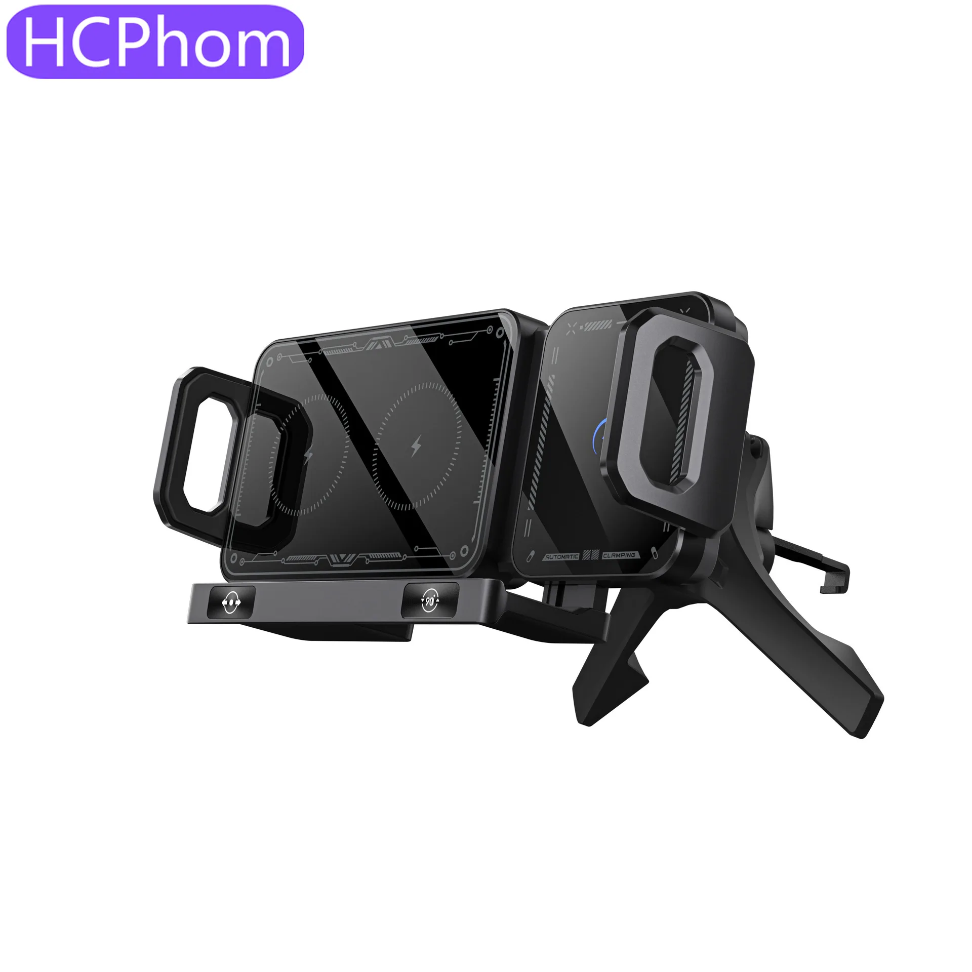HCPhom ثنائي لفائف أضعاف شاشة شاحن سيارة لاسلكي لسامسونج غالاكسي Z أضعاف 6 5 4 آيفون 16 15 14 13 حامل شحن سريع حامل