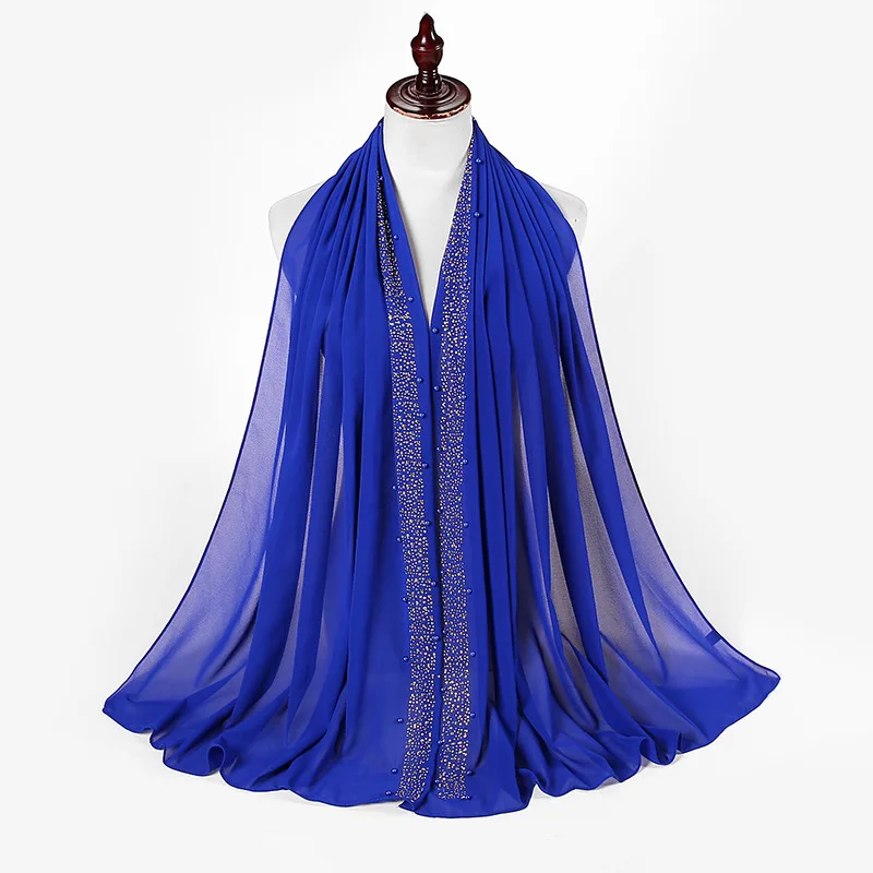 72*175 CM Een Nieuwe Maleisische Etnische Parel Chiffon Hoofddoek met Een Enkele Kleur en Een Moslim Mode Reliëf diamant Hoofddoek