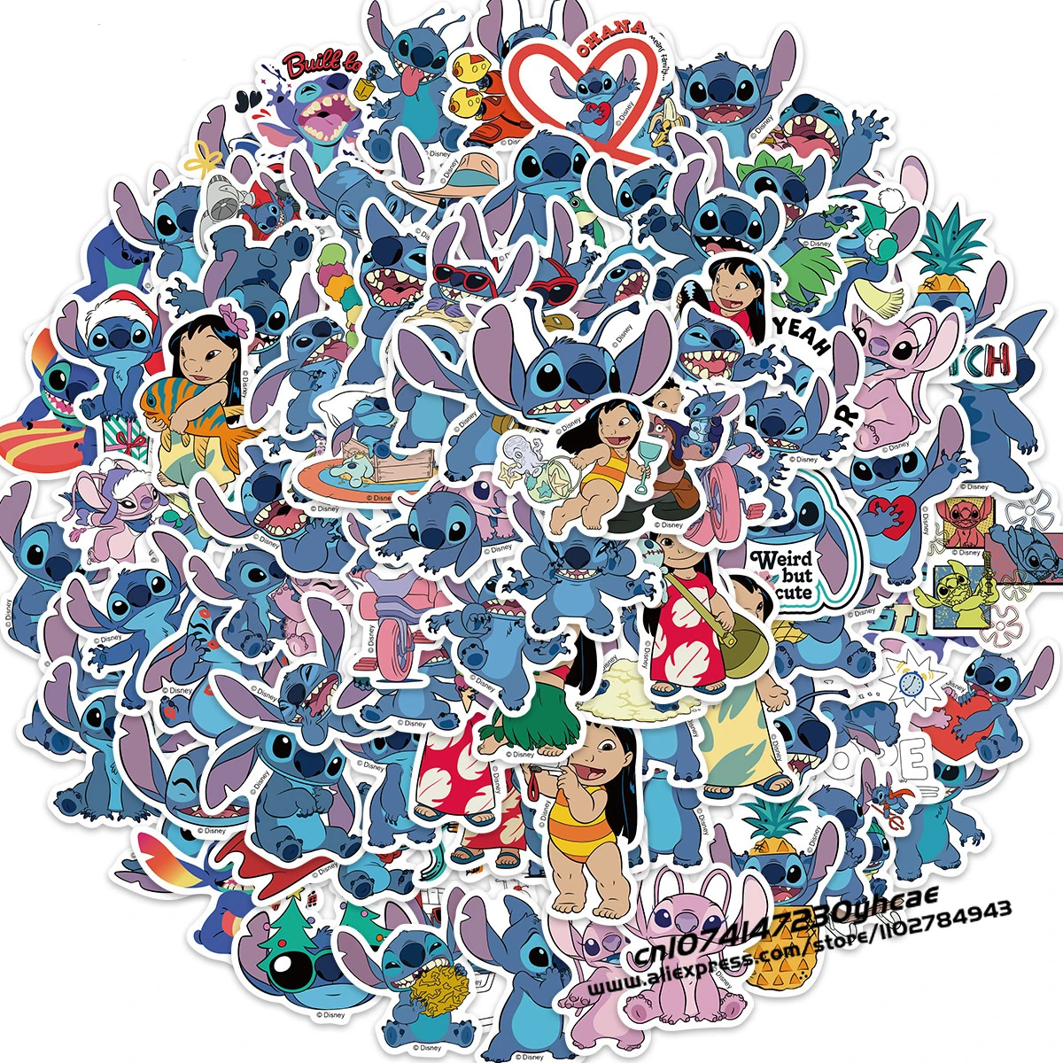 100pc Disney Stitch Stickers for Mickey Minnie Mouse Sticker Pack for Cars Bags Pegatinas Adesivo