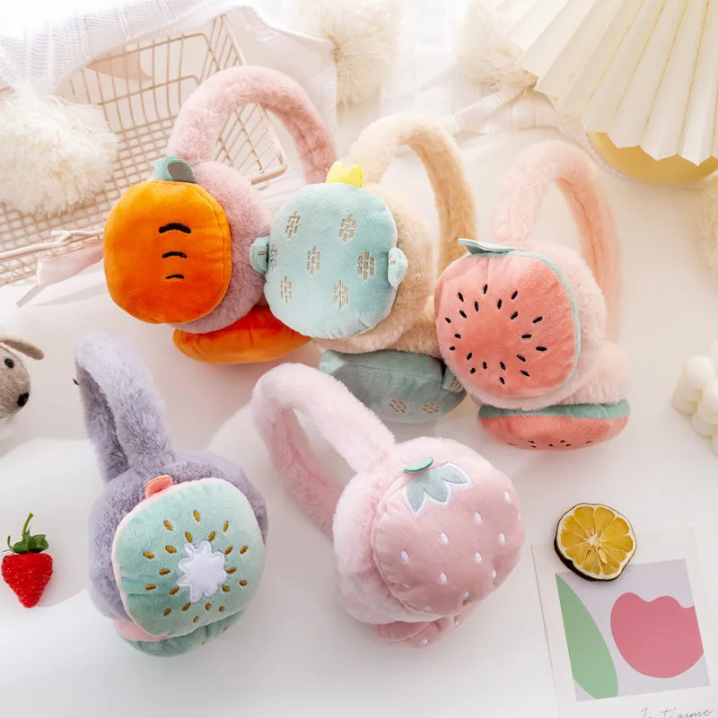 

Adjustable Fruit-Print Ear Muffs for Women and Children Warm Ear Protectors for Fall and Winter Cartoon-Print Plush Ear Warmers