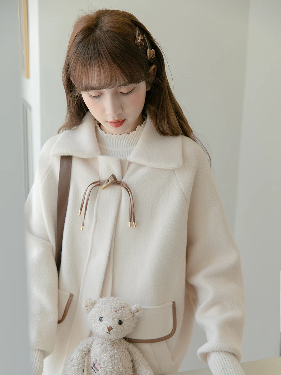 

Aure Ele шерстяное пальто для женщин Sweet Sle, осень-зима, Новое поступление, дизайн на пуговицах, прямой крой, длинное све, чистый цвет