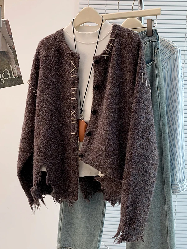 

Trendy Oversized Thiened round Ne Open Cardigan Sweater Outerwear for plus Size Women Casual Sle Autumn Winter New Arrival