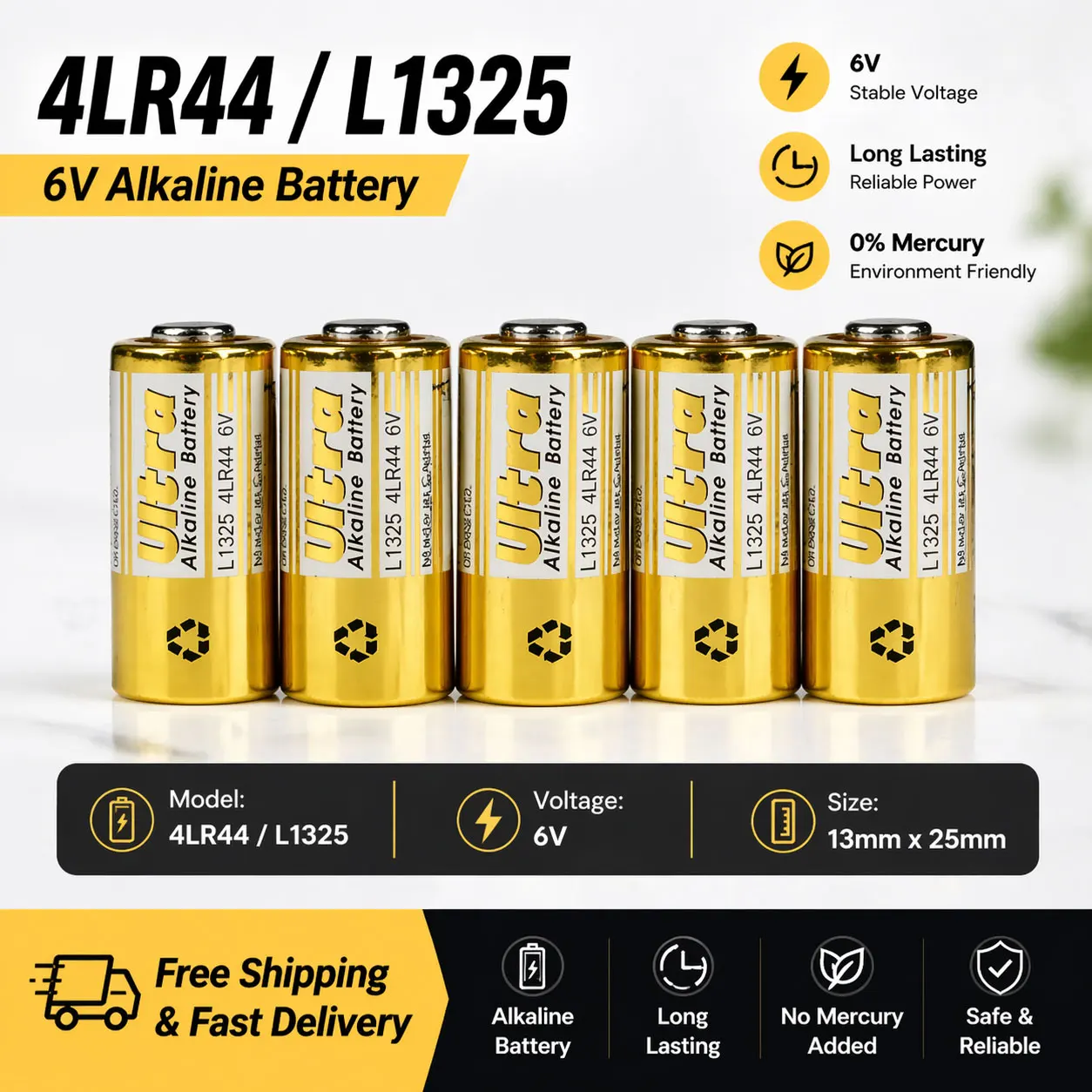 

6V 4LR44 Primary Dry Alkaline Battery L1325 544 4AG13 4A76 Long Lasting Button Cell for Remote Control Watch Calculator Toy