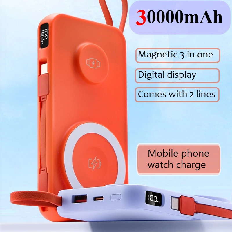 New USB C 30000mAh Magnetic Power Bank 22.5W Fast Charging for Apple Watch IPhone Xiaomi Samsung External Battery
