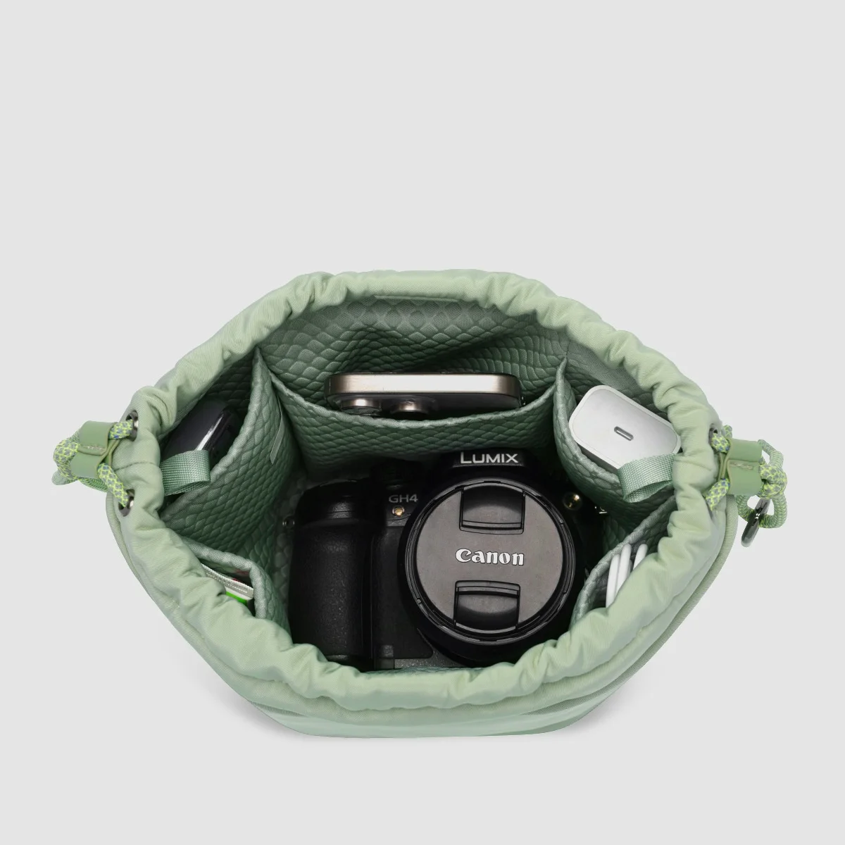 Drawstring Bucket Camera Bag camera sling bag Waterproof Photography Crossbody Bag DSLR/SLR/Mirrorless Camera Shoulder Bag green