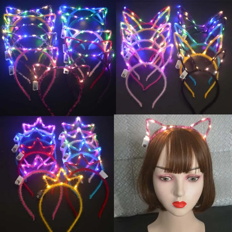 1pcs Light Blink Led Glow Animal Rabbit Crown Cat Fox Ears Headband Cosplay Prop Party Gift Hair Accessories Halloween Christmas