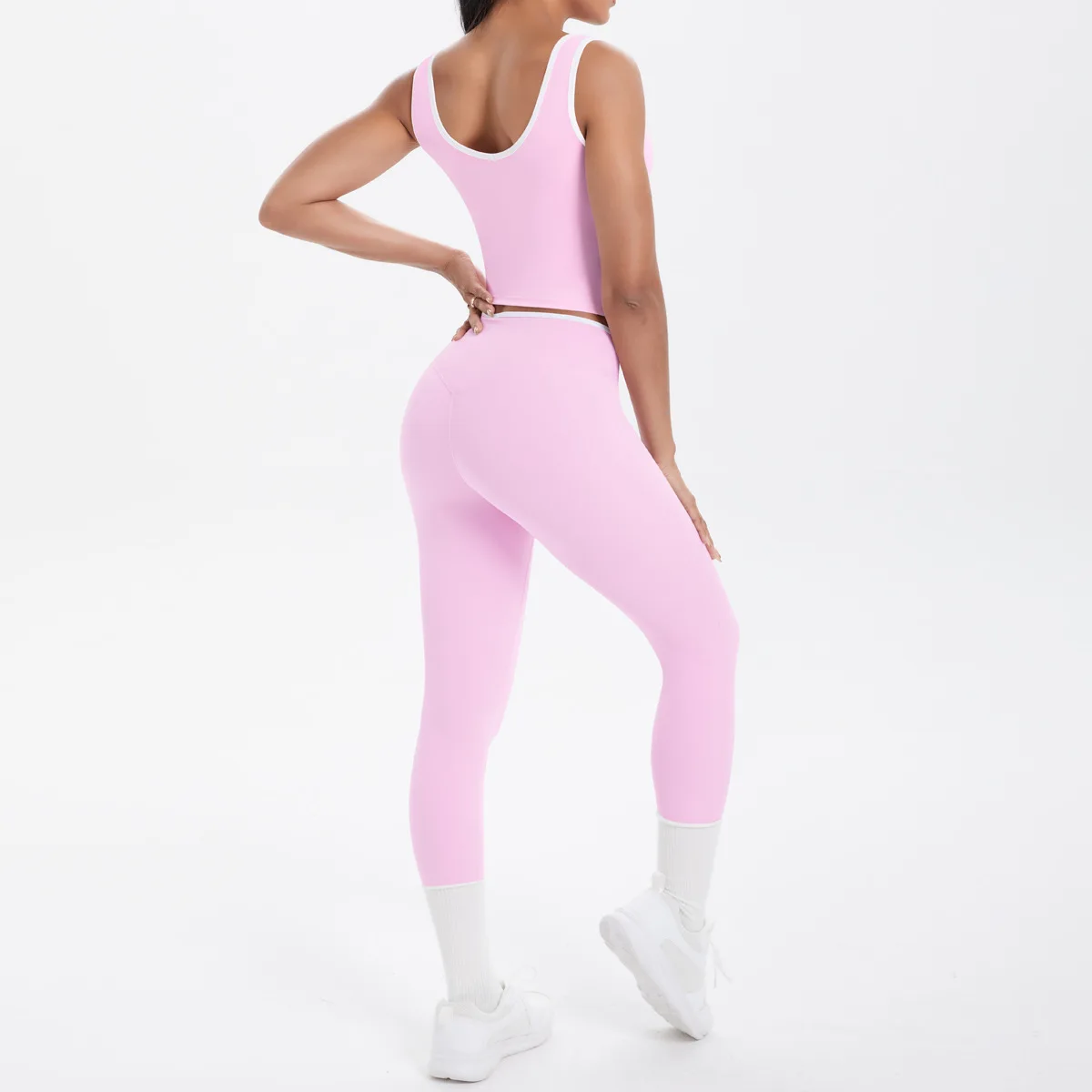wholesale  Yoga Set Bra Vest Shorts Leggings Double Sided Brushed Contrasting Cross Waist  Fitness Tight Fitting Breathable Suit