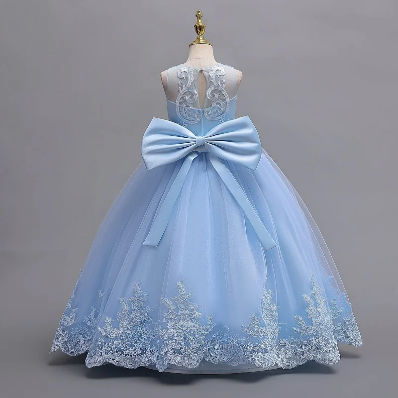 3-12 Jahre altes Kinderkleid bestickte Schleife Spitze Spitze Hochzeitskleid Mädchen Prinzessin Kleid Mädchen Geburtstagsfeier Abendkleid