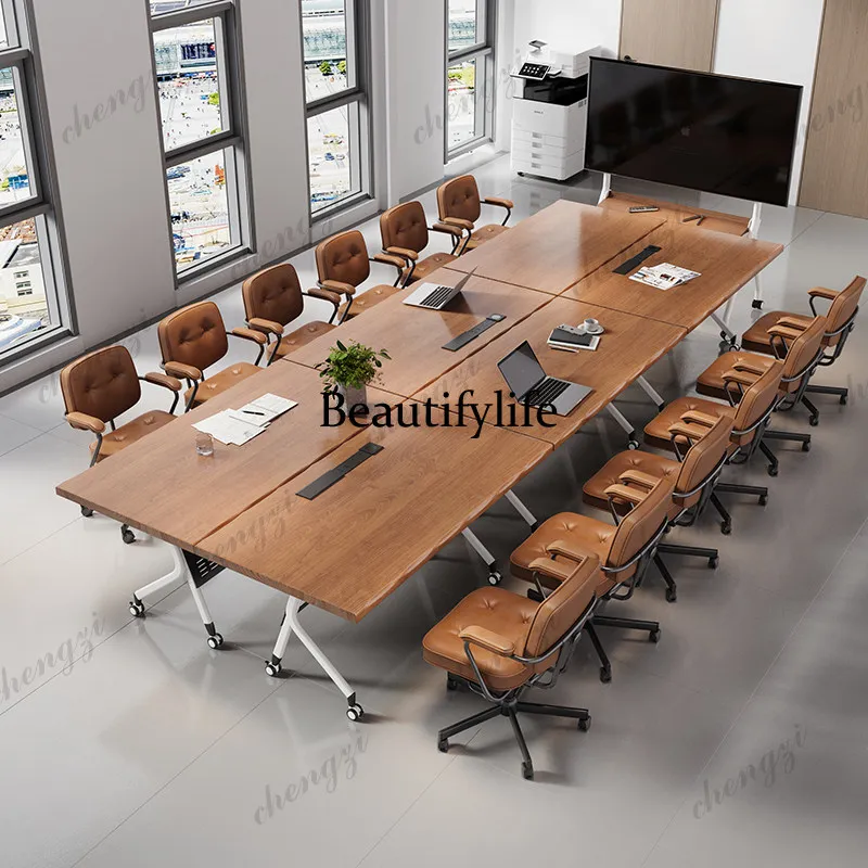 P182 solid wood small conference table movable folding splicing combination negotiation training table light luxury simple