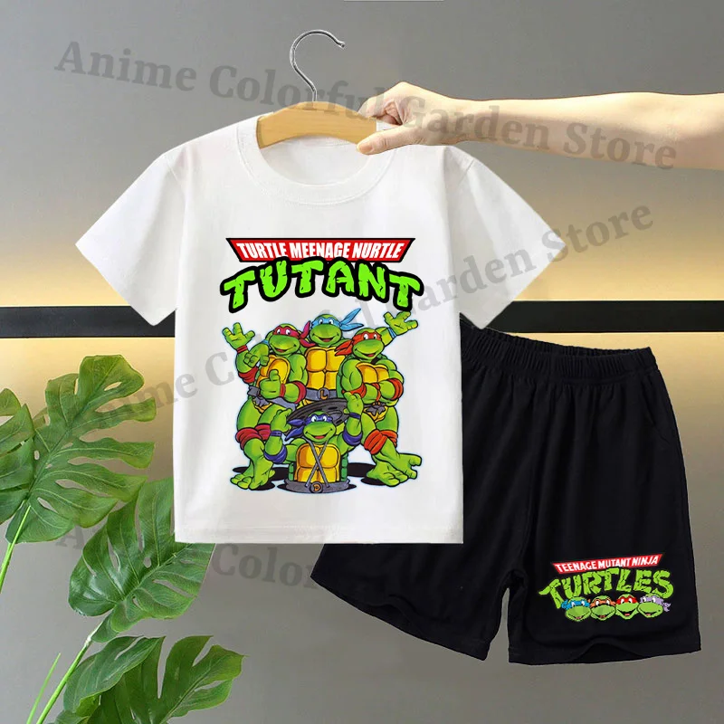 Teenage Mutant Ninja Turtles T-shirt Shorts Set for Children Anime Cartoon Fashion Short Sleeved Shorts Suit Summer Clothes Suit