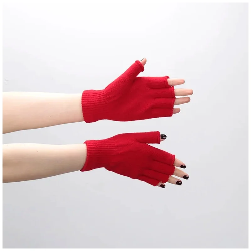 Half Finger Fingerless Gloves for Women and Men Winter Warm Stretch Knit Wrist Work Cycling Accessories