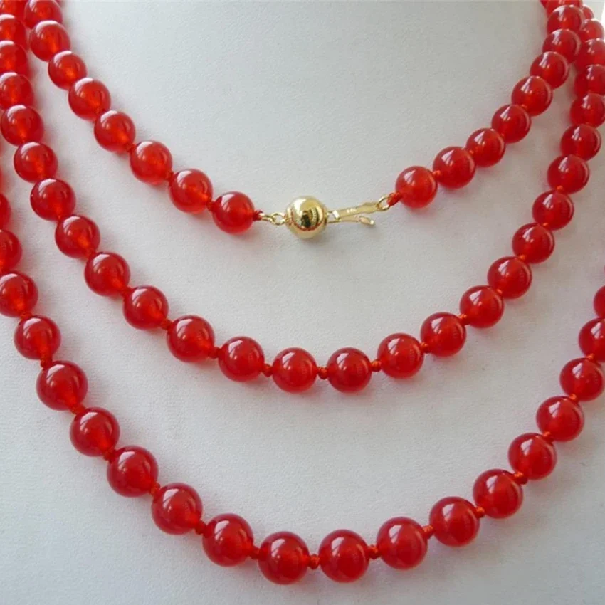 

Charms dyed red 8mm beautiful natural stone chalcedony jades round beads diy long chain for women necklace jewelry 50 inch