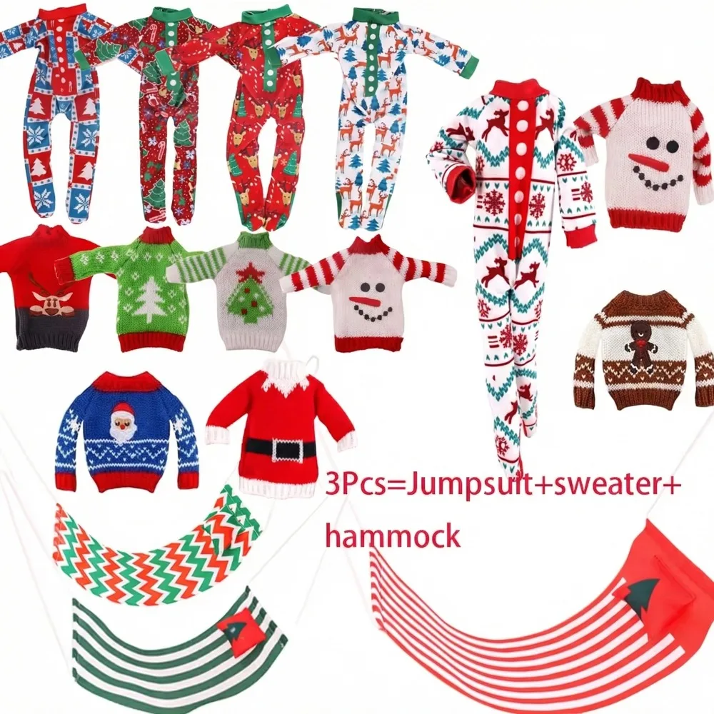 3Pcs/set=Jumpsuit+Sweater+Hammock Christmas Pattern Style Doll Clothes For 30CM Doll&Spirit Doll Accessories,Kid Christmas Gifts