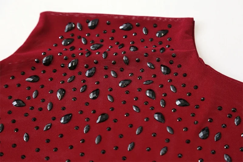 

Элегантная тонкая сетчатая футболка с высоким воротом и бриллиантами для женщин, осенняя новая темпераментная однотонная футболка с длинными рукавами, топы, рубашка