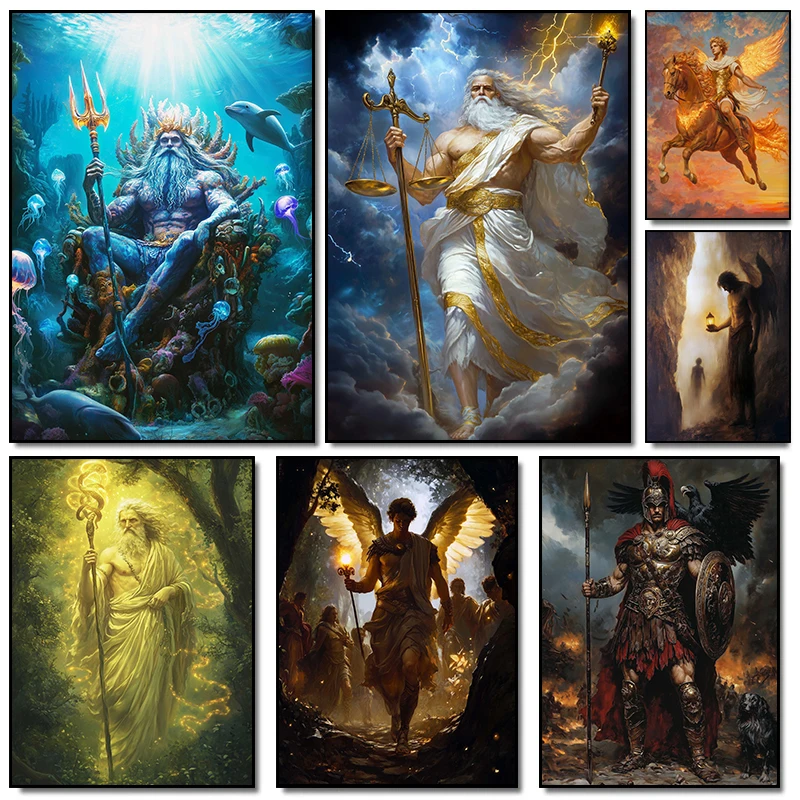 1 pieza de póster sin marco del Dios Poseidón, Dios del Mar, retrato del Dios griego, impresión de arte de pared, cuadros en lienzo para sala de estar, dormitorio, hogar