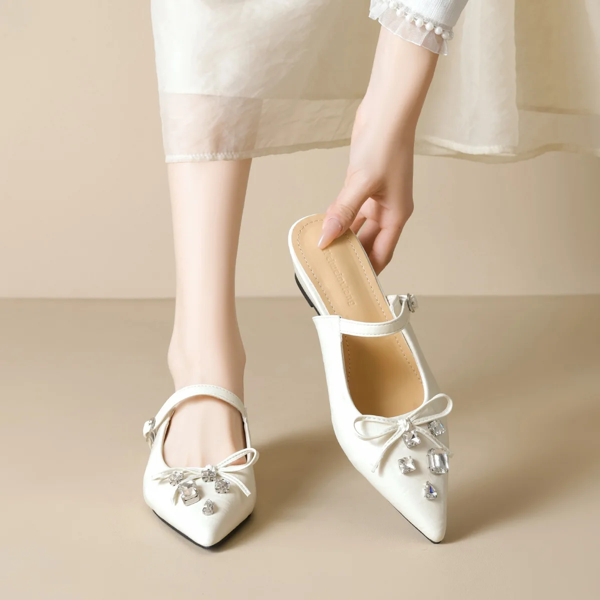 

Gorasion Outdoor Slippers Women Pointed Toe Wedge Heel Mules Elegant Bling Buterfly Knot Slippers Summer Lady Handmade Shoes