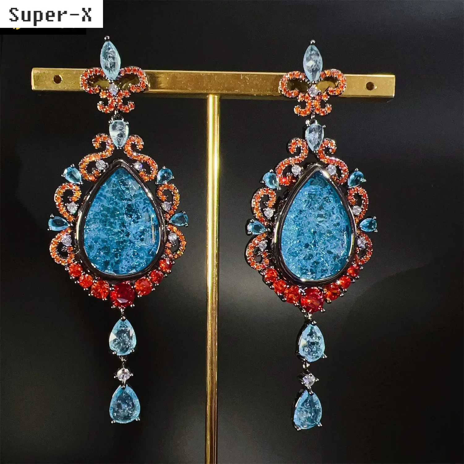 Gorgeous cubic zirconia earrings for women luxury jewelry gala event dinner party long large dangling earrings pink green blue