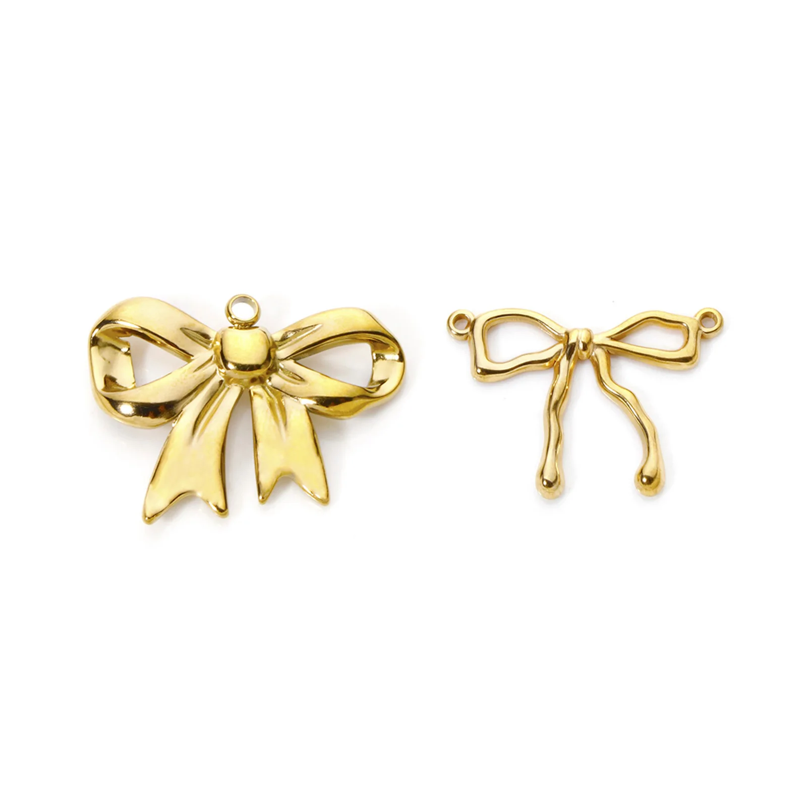 2 Piece Sweet Bowknot Pendants 304 Stainless Steel Charms 18K Gold Plated For DIY Neckalce Jewelry Making Findings