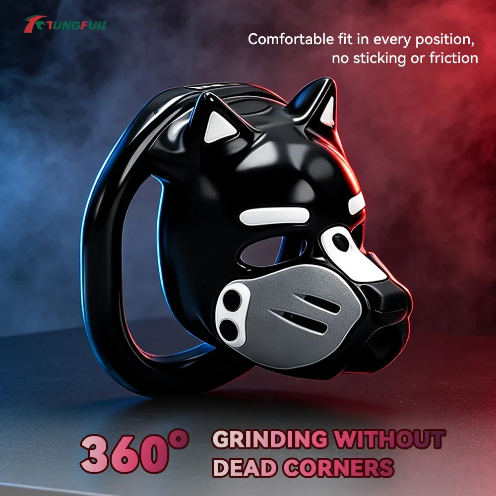 Cute Dog Head Male Chastity Cage with 6Pcs Wrap Penis Rings BDSM Erotic Urethral Lock Device Adult Sex Toys for Men