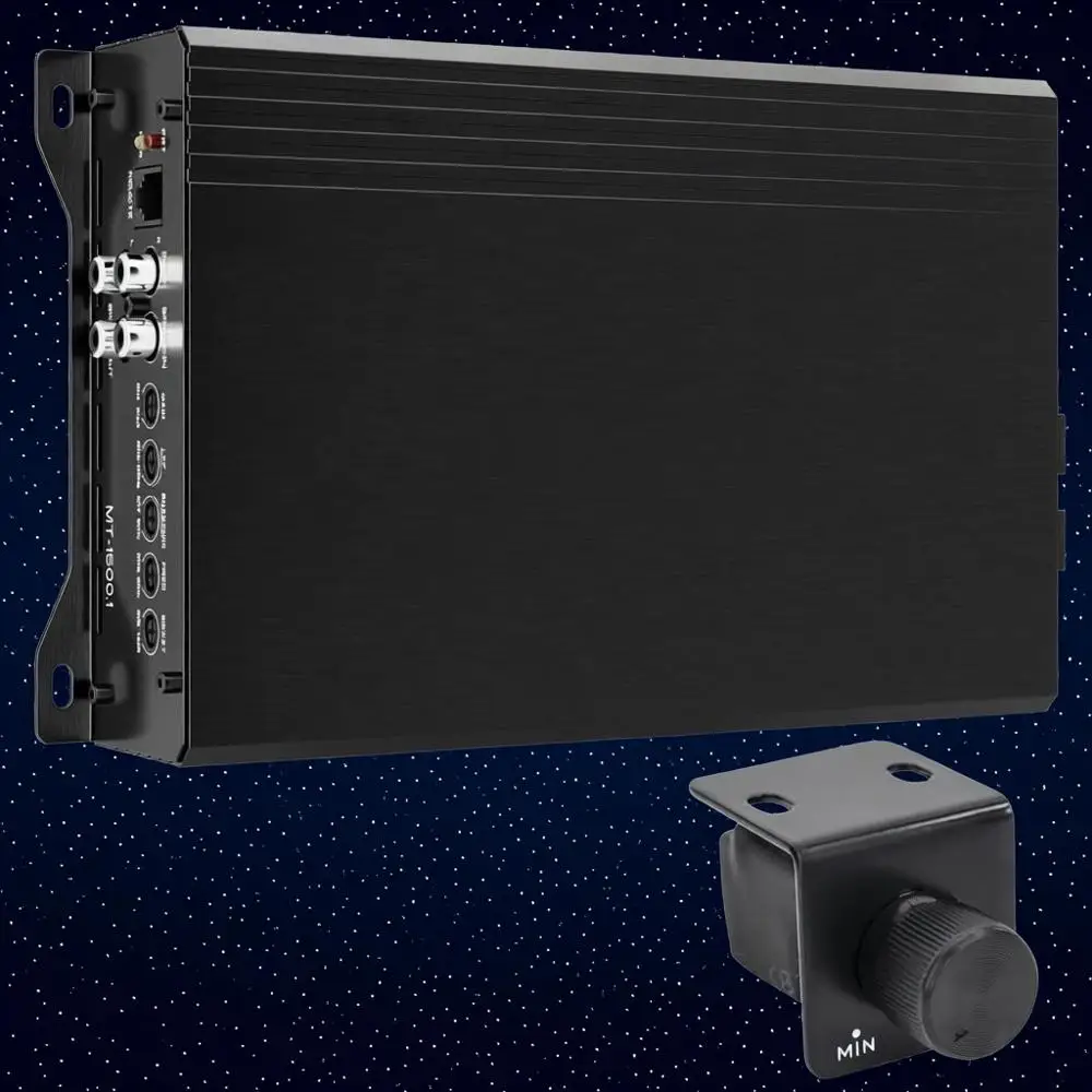 Amplificador de subwoofer para coche Stinger Audio MT15001 de 1 canal, monobloque, 1500 vatios RMS con control remoto y perilla de bajos, clase D, Hexet M