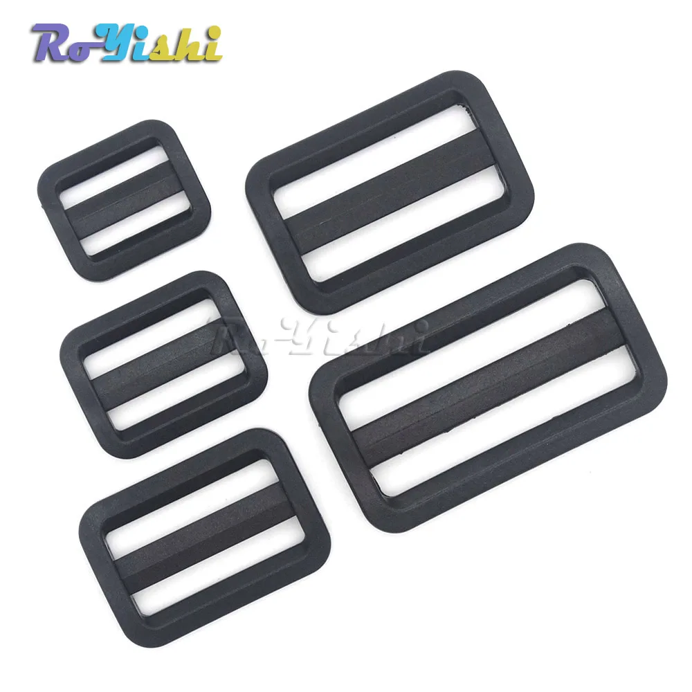 100pcs/pack Plastic Black Curve Tri-Glide Slider Adjustable Buckle for Bags Webbing