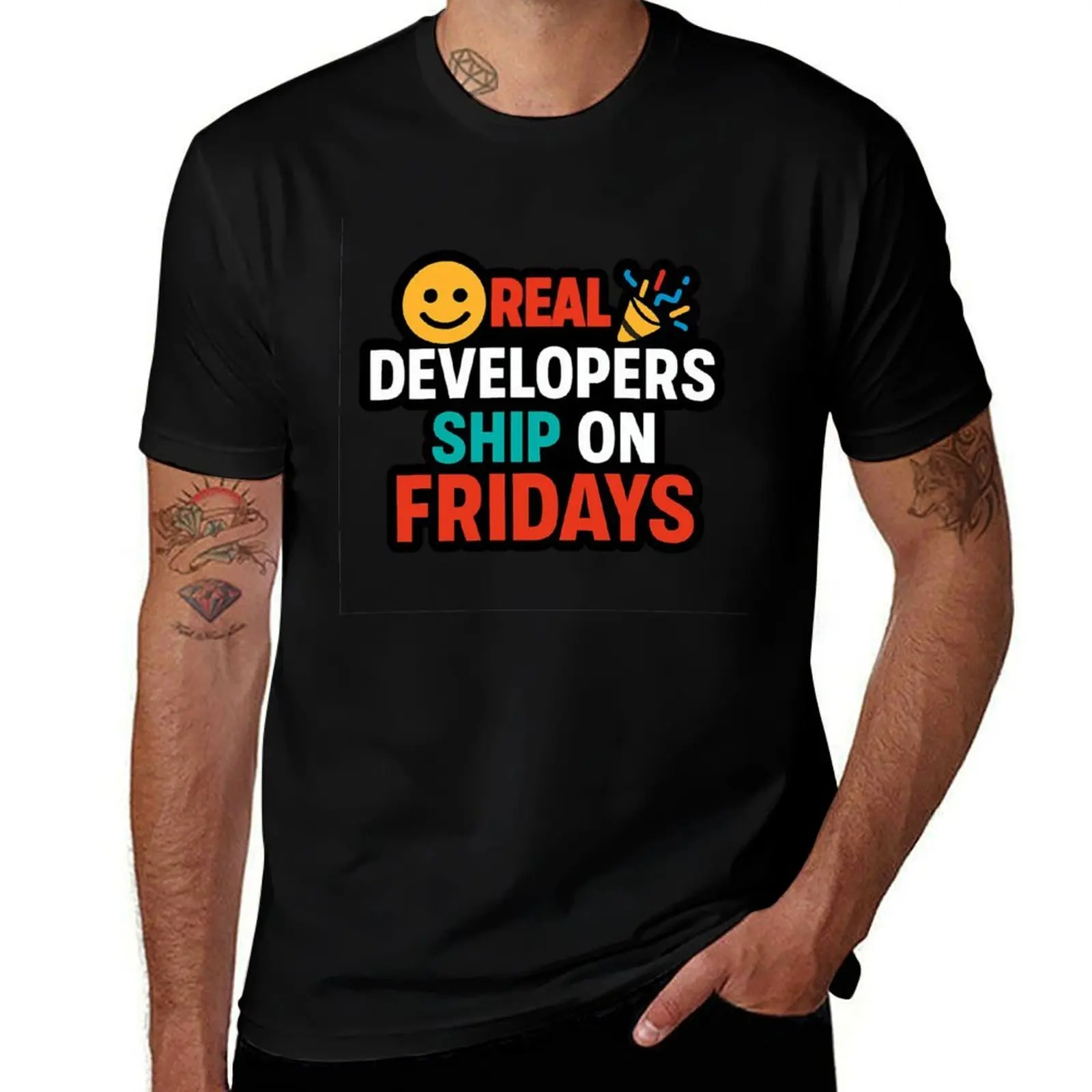 

Ship on Fridays – Bold Dev Humor by nerdguy404 T-Shirt summer tops funny meme t-shirts T-shirts man plus sizes mens fashion