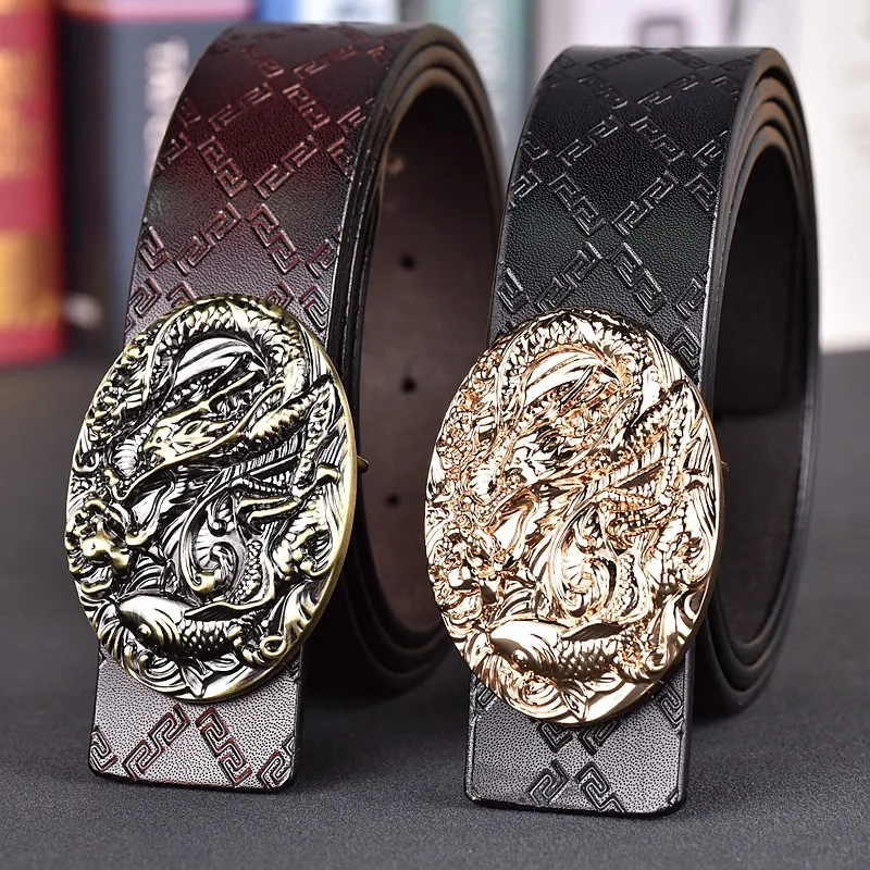 

Men's Genuine Leather Belt Smooth Buckle Snake Design Cross-Border Korean Style Youthful Cowhide Belt For Durable Fashion