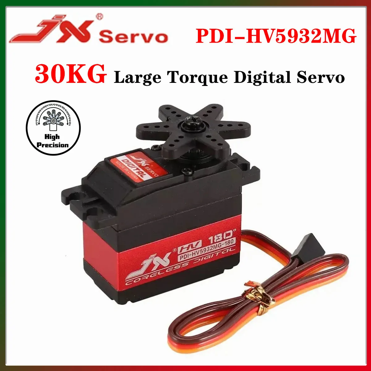 

JX PDI-HV5932MG 30 кг Цифровой сервопривод с большим крутящим моментом Высокоточная металлическая шестерня 180 ° Рулевое управление для радиоуправляемого автомобиля, гусеничной лодки, роботов, детали игрушек