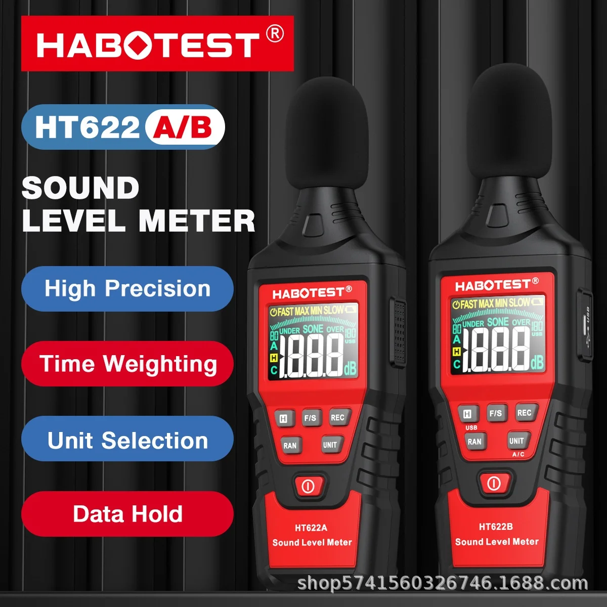 Habotest Professional Digital HT622A/B Decibel Meter Noise Detector and Level Measuring Instrument