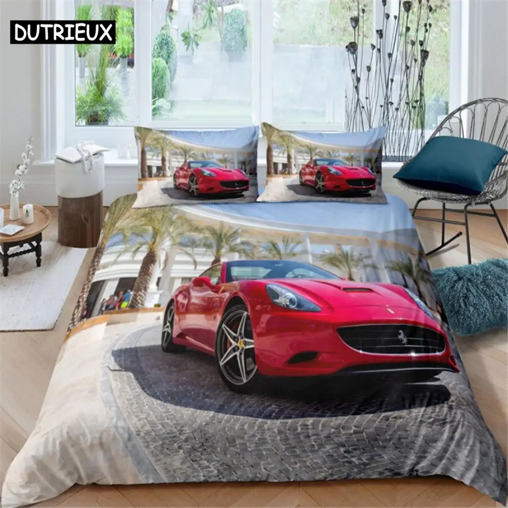 

Luxury 3D Printed Sports Car Duvet Cover Set - 3pcs for Adults & Boys, Fits Double, Queen & King Beds