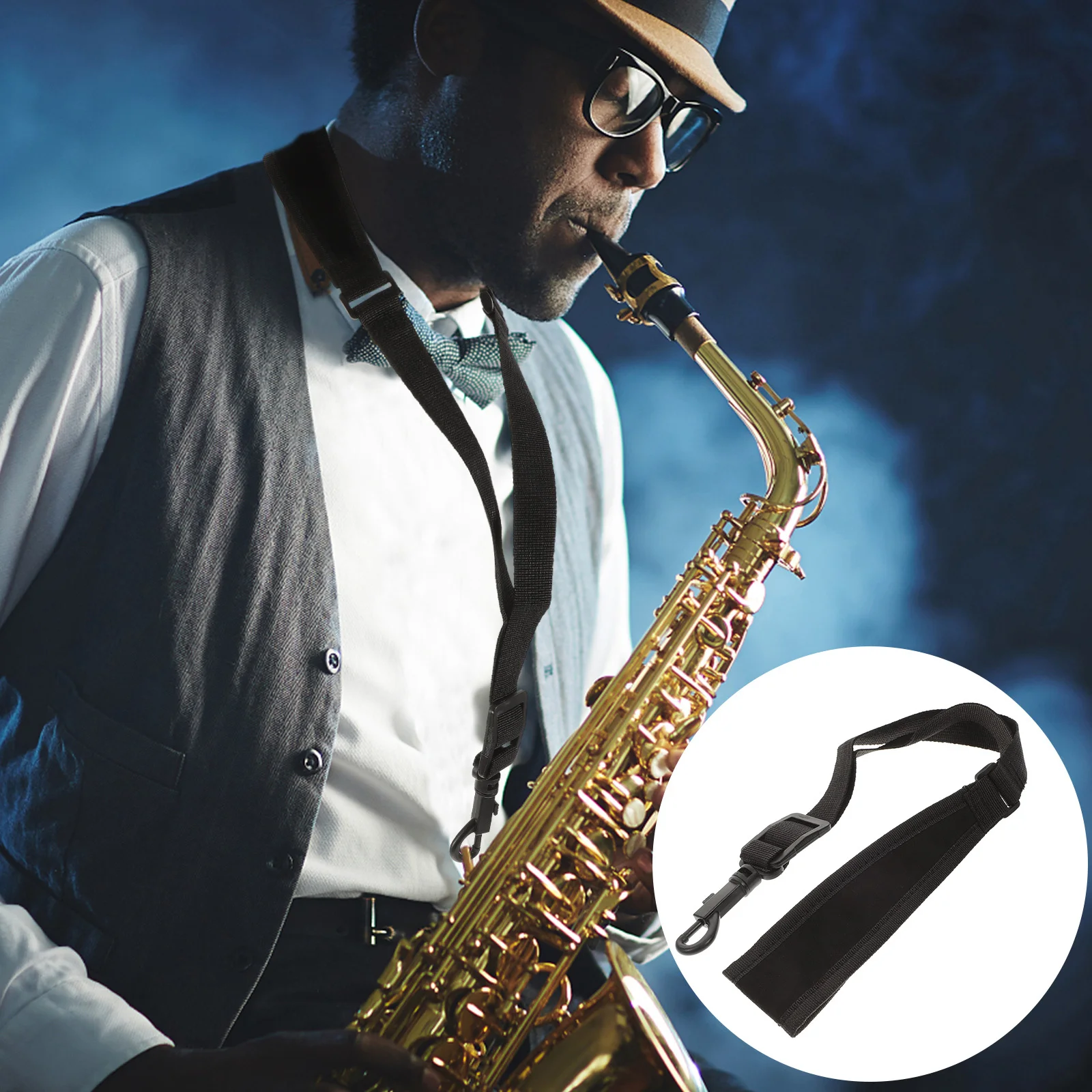 색소폰 나일론 넥 스트랩 블랙 조절 가능 내구성 경량 휴대용 디자인 여행용 탄성 후크 야외 사용