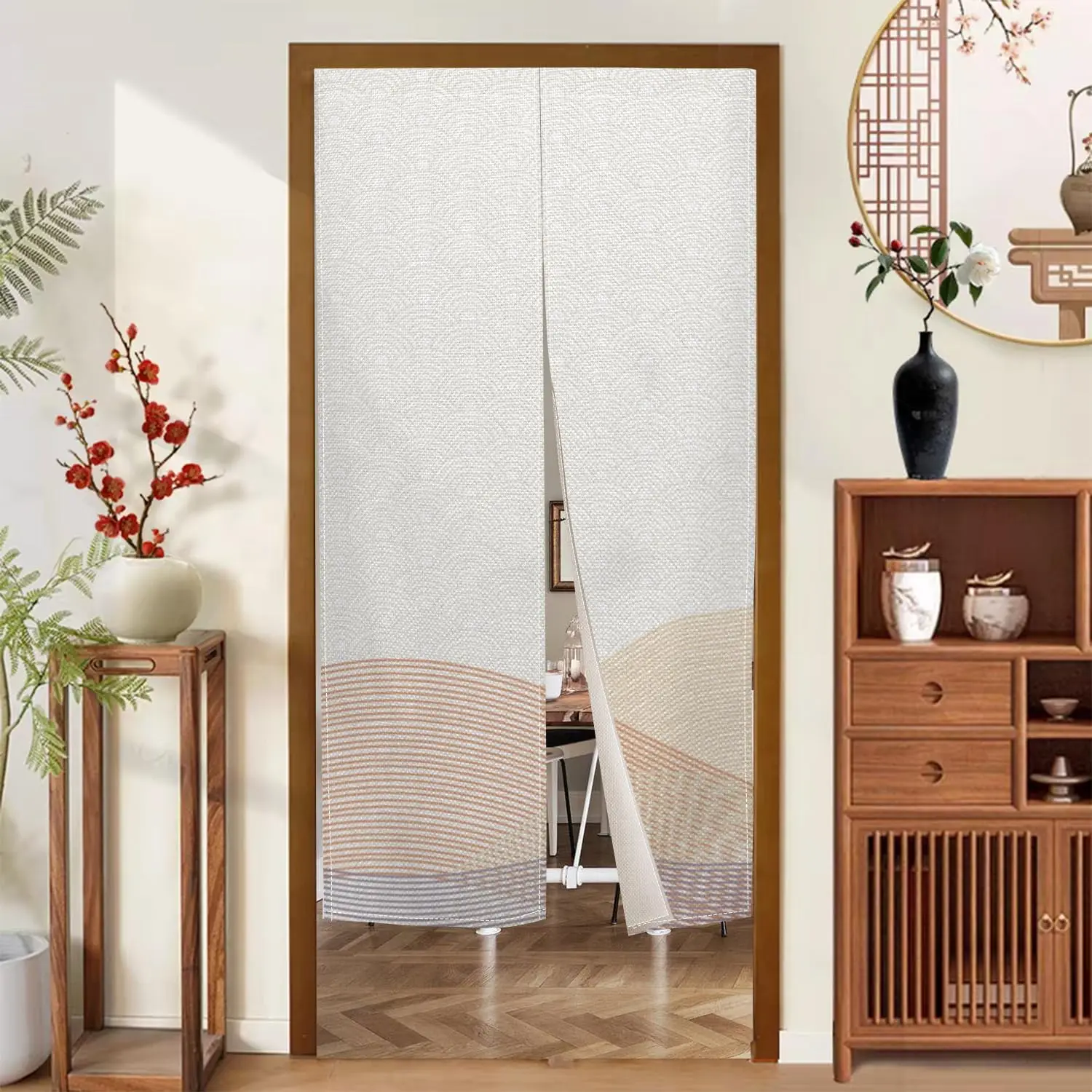 Japanese Doorway Curtain Japanese Long Style Kitchen Curtain for Doorway Tapestry Waves Printed Window Treatment Ployester for