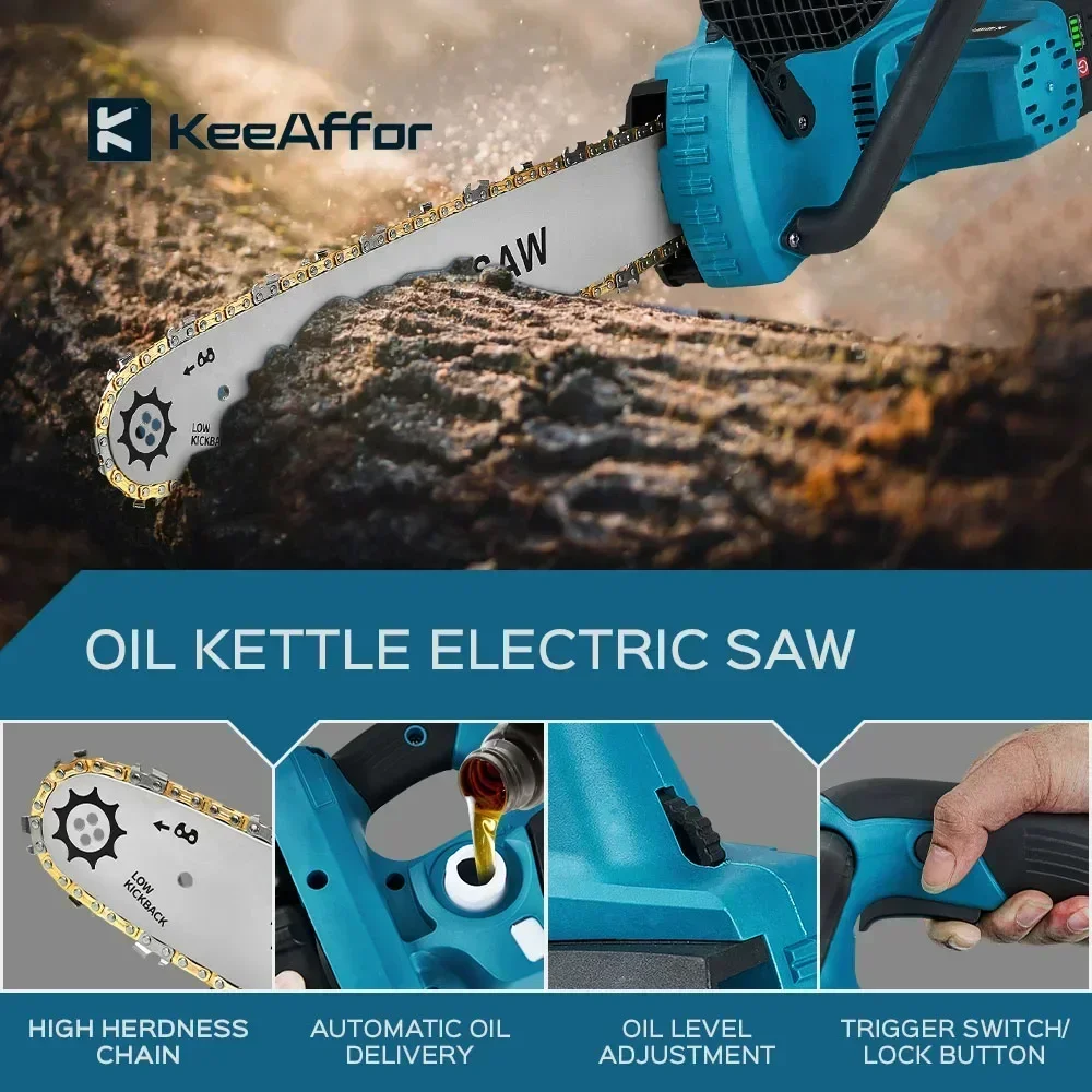 KEEAFFOR 7980W Electric Chain Saw 16 Inch Brushless Electric Cutting Woodworking Power Tool Cordless Saw for Makita Battery