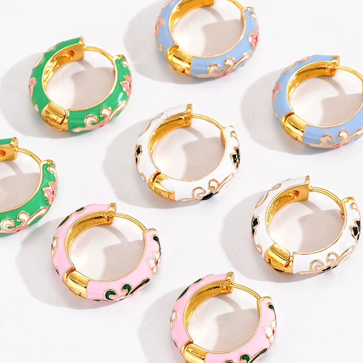 Vintage Cute Enamel Flower Circle Hoop Earrings Women Stainless Steel Oil Drip Plants Huggie Ear Ring Female Trendy Jewelry 2023