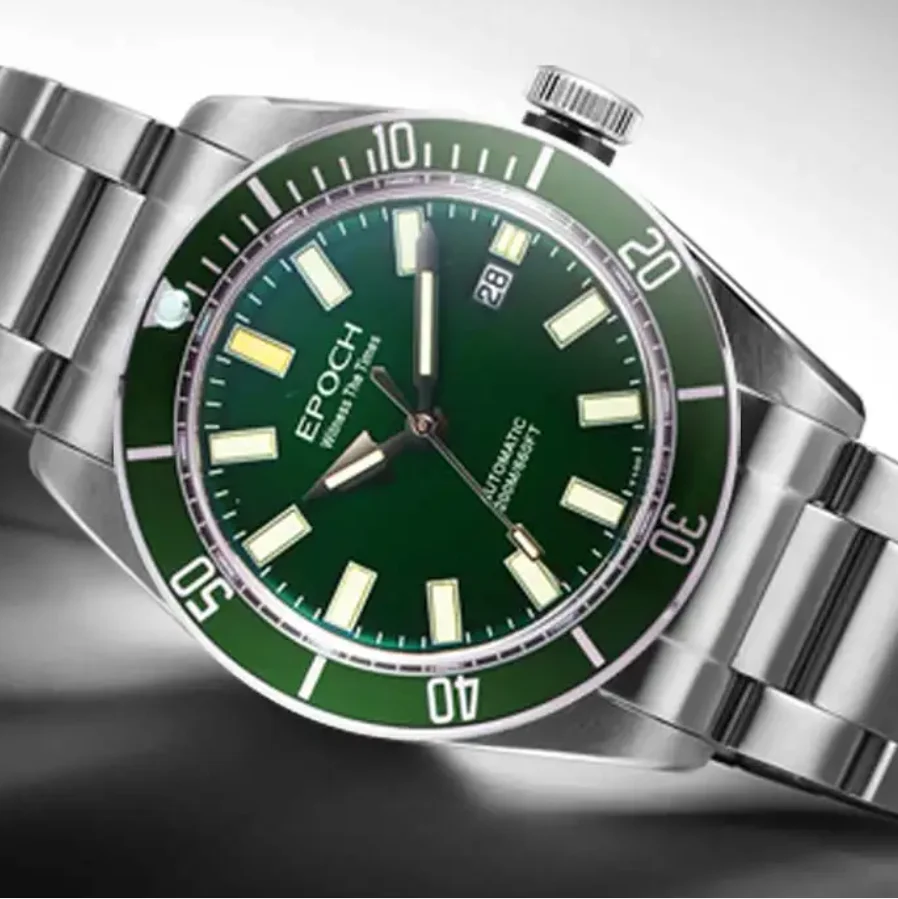 EPOCH Men Automatic Watch 41MM Mechanical Wristwatch Luminous Tubes Diver 20Bar Waterproof Sapphire Mirror SW200 Aluminium Bezel