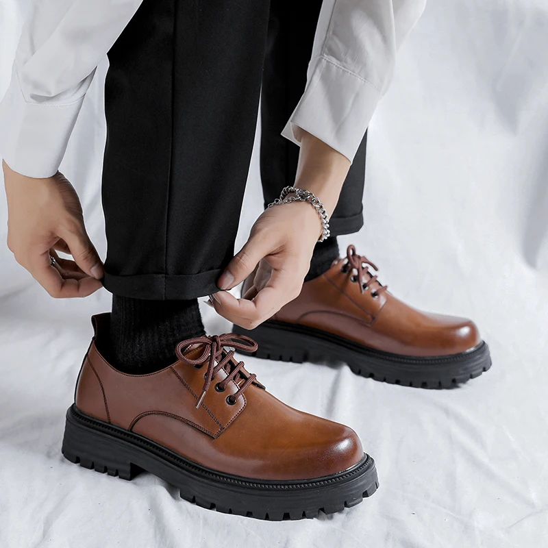 Fashionable Brand Men\'s Genuine Leather British Style Thick Bottomed Workwear Shoes Men\'s Comfortable Large Toe Leather Shoes