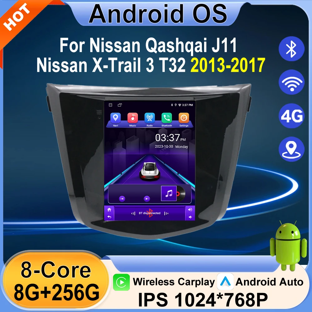 Car Android 16 Auto Wireles Carplay For Nissan Qashqai J11 Nissan X-Trail 3 T32 2013-2017 Video Player GPS Navigation BT DSP