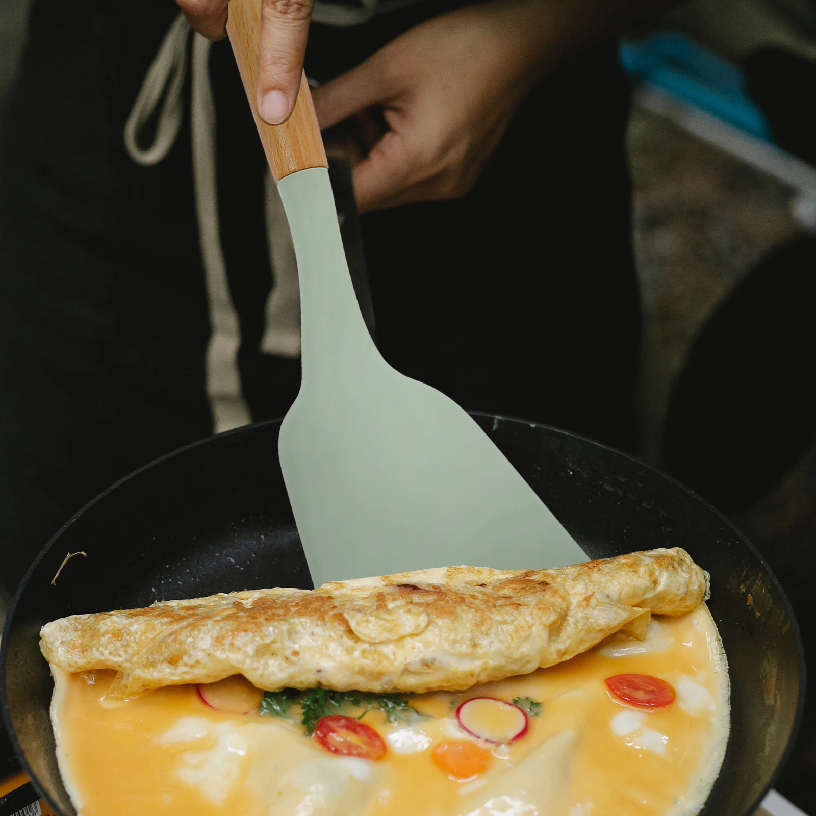 

2pcs Silicone Spatula Non-Stick Kitchen Wok Cooking Spatula Heat Resistant Wooden Handle Scratch Resistant Easy Clean