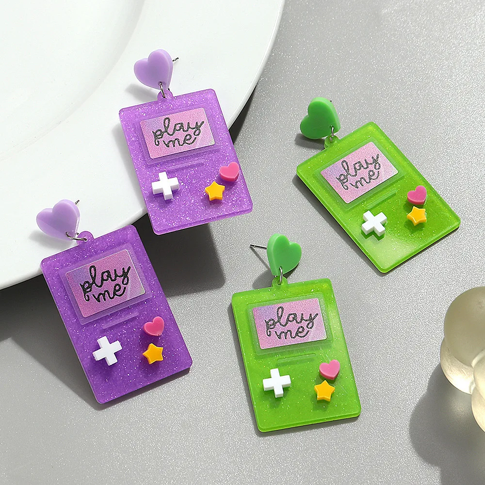 Funny Colorful Gaming Console Acrylic Drop Earrings for Women Vintage Cartoon Heart Play Me PlayStation Earring Y2K Jewelry Gift