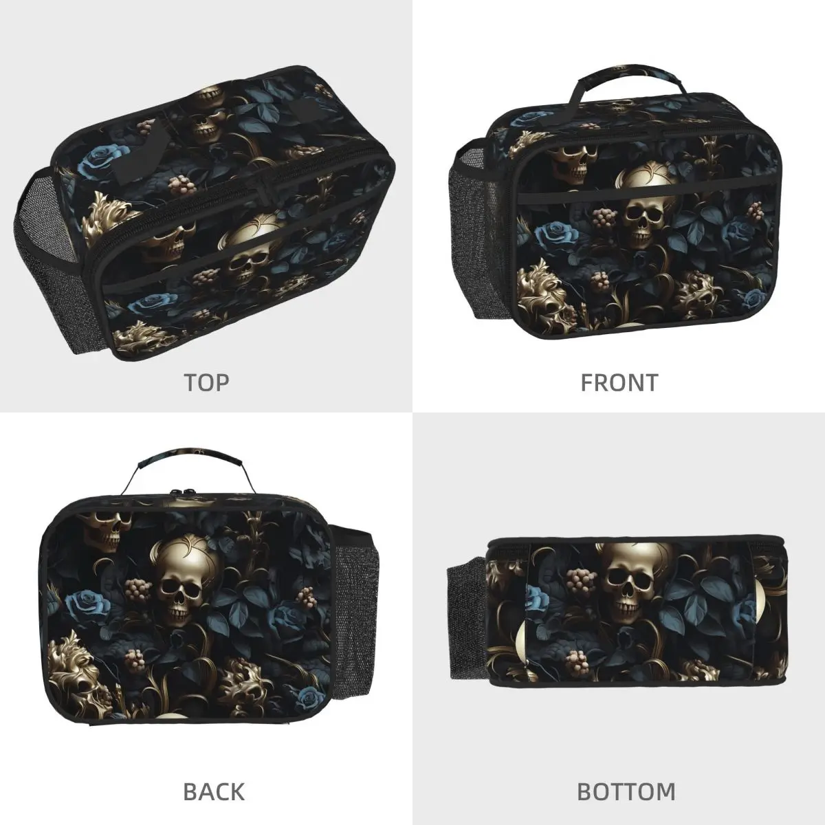Horror Gothic Skeleton Death Skull Insulated Lunch Bag for Kids School Cooler Thermal Food Box Tote Lunch Boxes Container