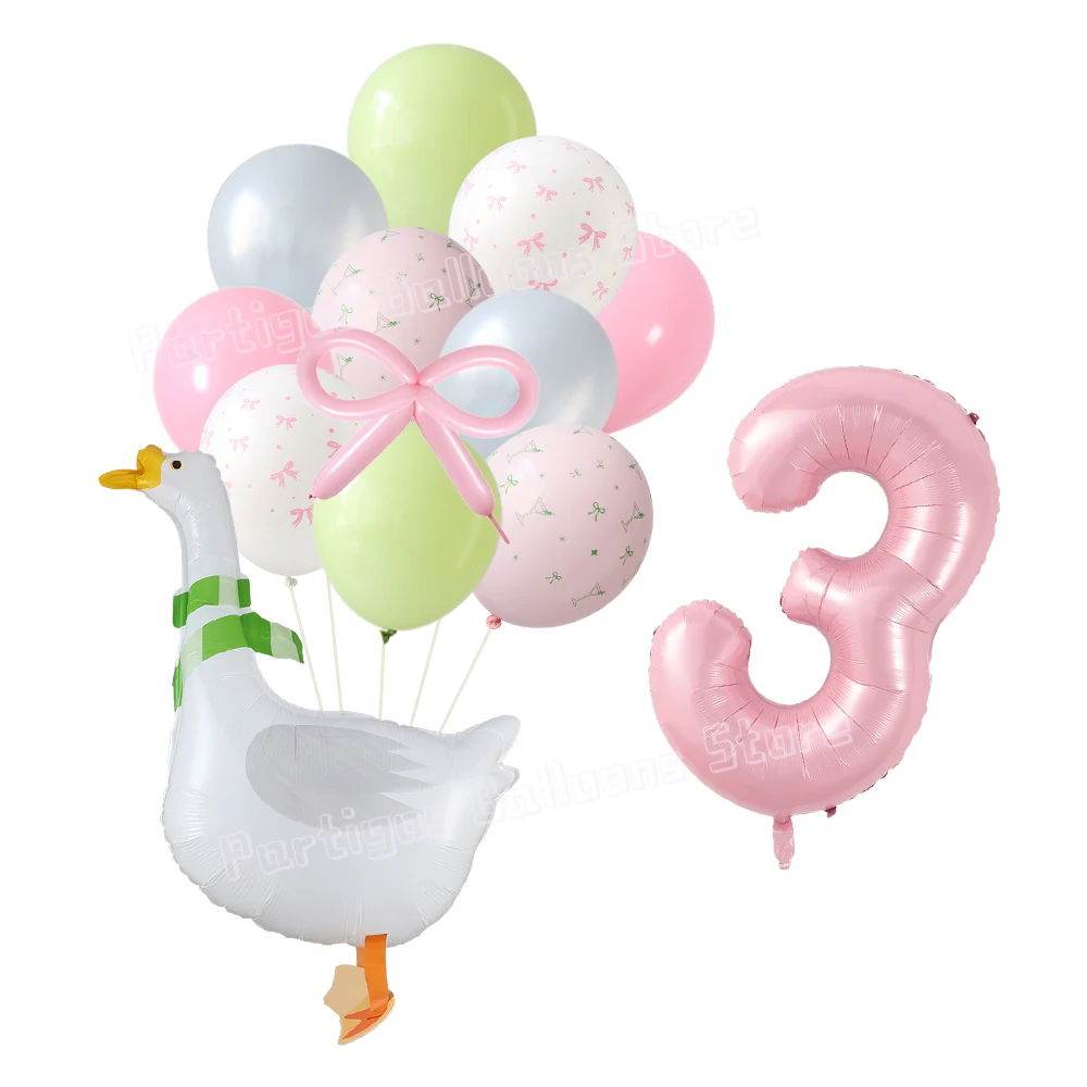 

13pcs/Set Bow Goose Balloons With 40in Number Foil Ball Pastel Pink Green White One Silly Goose Baby Shower Birthday Party Decor