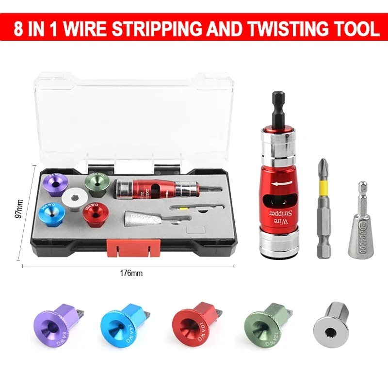 8 in1 Twisting Wire Stripper Tool Electric Drill For 8 10 12 14 AWG Wire Stripper Tool Fast Wire Peeling Machine  For Drill