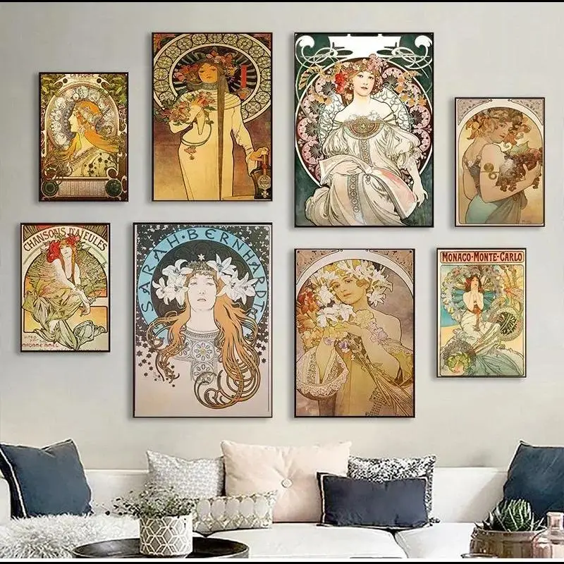 Alphonse Mucha Vintage Art Nouveau Poster  Canvas Print Wall Art for Home Decor