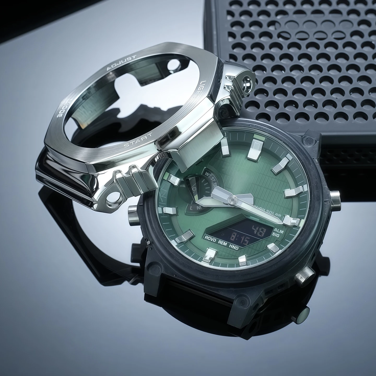 Suitable for Casio GM-2100 modified stainless steel case, men's stainless steel watch strap replacement accessories 16mm